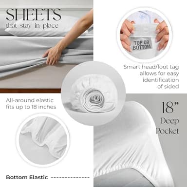 SUPREME ELEGANCE Organic 100% Cotton Queen Sheet Set, 18” Deep Pocket, Snow White | Lightweight, Eco-Friendly Cotton, Percale Softness, Durable & Breathable, Naturally Cooling | All Season Comfort - Image 7