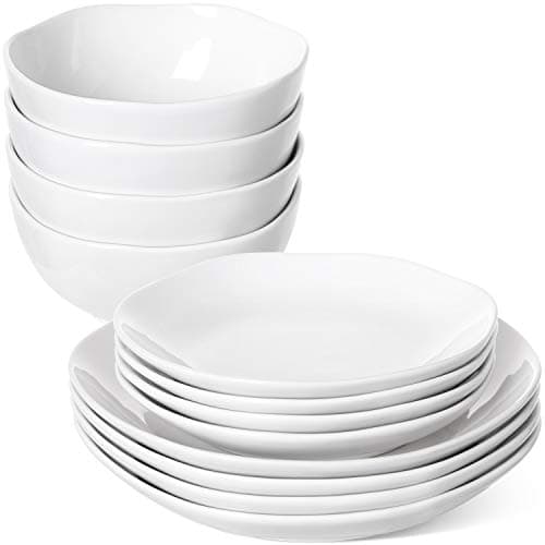 LE TAUCI Dinnerware Sets 12 Piece, Serve for 4, Ceramic Plates and Bowls Set (10" Dinner Plates + 8" Salad Dish + 22 oz Bowl) x 4, White - Image 1