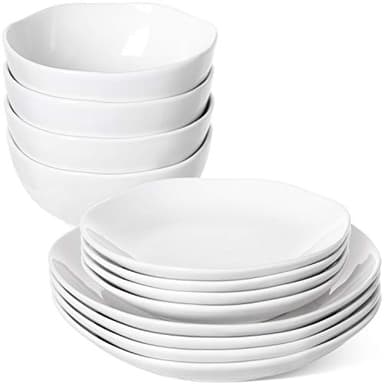 LE TAUCI Dinnerware Sets 12 Piece, Serve for 4, Ceramic Plates and Bowls Set (10" Dinner Plates + 8" Salad Dish + 22 oz Bowl) x 4, White - Image 1