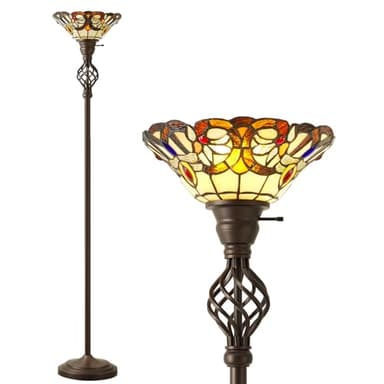 GyroVu Tiffany Floor Lamp, Torchiere Floor Lamps with Stained Glass, 71 Inch Tall Floor Standing Reading Light for Living Room Corner Bedroom Home Office, Bulbs Included - Image 1