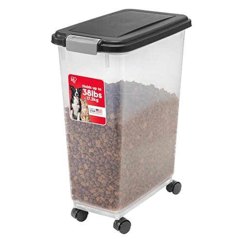 IRIS USA Airtight Dog Food Storage Container, Up to 38 lbs, Attachable Wheels, For Dog Cat Bird and Other Pet Food Storage Bin, Keep Fresh, Translucent Body, Easy Mobility, Black - Image 1