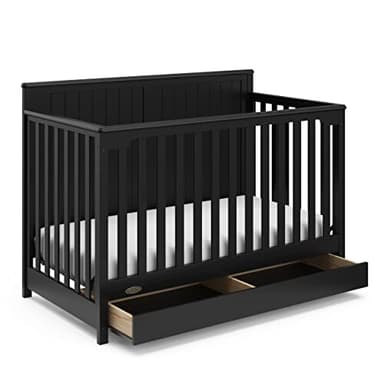 Graco Hadley 5-in-1 Convertible Crib with Drawer (Black) – Combo, Includes Full-Size Nursery Storage, Converts from Baby Crib to Toddler Bed, Daybed - Image 1