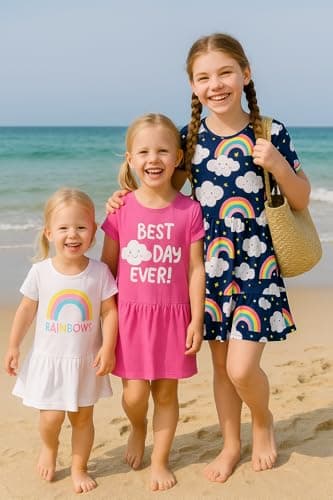 PATPAT Baby Girl Rainbow Multipack Dresses Toddler Girl Short Sleeve Floral Cloud Skater Dress 18-24 Months - Image 6