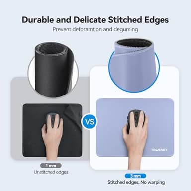 TECKNET Mouse Pad 270 x 210 x 3 mm with Anti-fray Stitchin, Waterproof Surface & Non-Slip Rubber Base with Stitched Edges Gaming Mouse Mat for Laptop，Compatible with Laser and Optical Mice - LT.Blue - Image 2