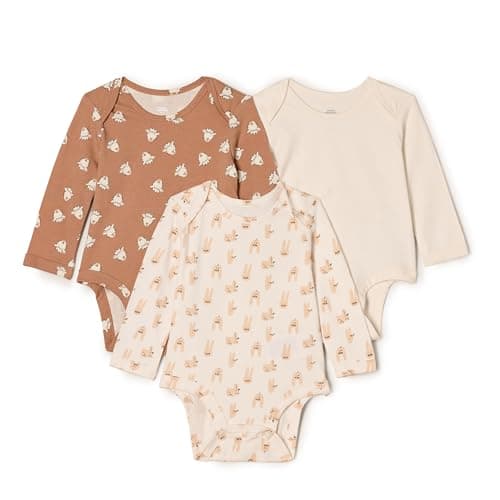 Amazon Essentials x Sofia Grainge Unisex Babies' Long Sleeve Crew Neck Bodysuit, Pack of 3, Ivory/Lamb Faces/Rabbits, 0-3 Months - Image 1