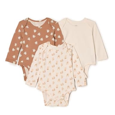 Amazon Essentials x Sofia Grainge Unisex Babies' Long Sleeve Crew Neck Bodysuit, Pack of 3, Ivory/Lamb Faces/Rabbits, 0-3 Months - Image 1