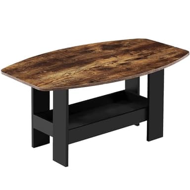 VECELO Coffee Table for Living Room with Storage Compartment Shelf, Rustic Brown - Image 1