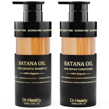 Dr. Healdy Batana Oil Shampoo and Conditioner Set - for Hair Growth,Thickening & Hydration,Sulfate Free - Fights Hair Loss & Clarifies Scalp -Root Activator Shampoo for Men (6.8 Fl Oz×2) - Image 1