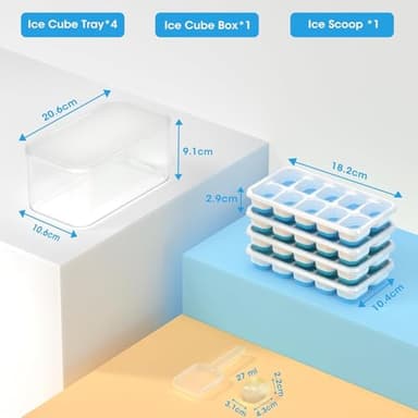 DOQAUS Ice Cube Tray with Lid and Bin, 4 Pack Silicone Plastic Ice Cubes Trays for Freezer with Box/Container, Stackable with Storage Iced Bucket Kits, Scoop, for RV, Soup, Food, Cocktail, Coffee - Image 5