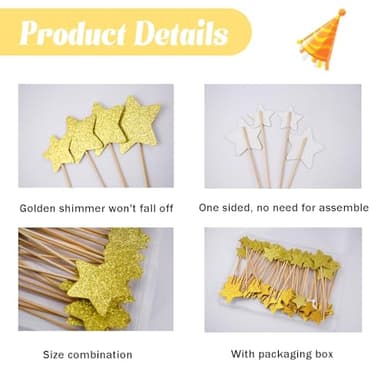 60 PCS Gold Star Cupcake Toppers Glitter Twinkle Star Cupcake Picks Wedding Bridal Engagement Baby Shower Cake Decorations Birthday Party Supplies Mixed Size - Image 3