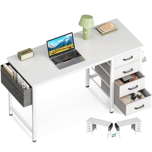 Casaottima 40-Inch Small Desk with 4 Fabric Drawers, Compact Study Desk for Students and Kids, Space-Saving Work Table for Bedroom or Small Spaces, White - Image 1