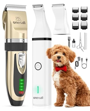 oneisall Dog Clippers and Paw Trimmer Kit 2 in 1 Low Noise Cordless Dog Clippers for Grooming Pet Hair Trimmers for Small and Large Dogs Cats Animals - Image 1