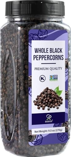 Soeos Whole Black Pepper, 9.5 Ounce (270g), Non-GMO, Kosher Certified, Whole Peppercorn Perfect for Grinder, Black Peppercorns Ideal for Red Meat, Chicken, Fish - Image 1