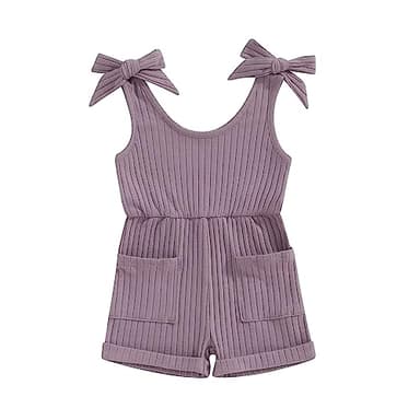 Fernvia Toddler Baby Girl Summer Clothes Sleeveless Ribbed Knitted Jumpsuit Shorts Overalls Baby One Piece Outfit (B Purple, 12-18 Months) - Image 1