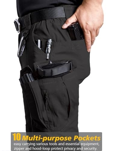NAVEKULL Men's Tactical Pants Lightweight Stretch Flex Work Pants Cotton Relaxed Fit Cargo Pants Multi Pocket EDC Utility Construction Pants Military Combat Trousers Outdoor Hiking Pants Black - Image 3