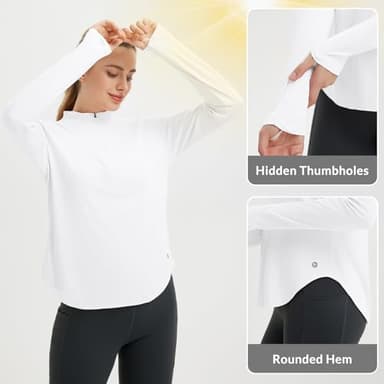 baleaf Women's Sun Shirts UPF50+ Half 1/4 Zip Shirt Rash Guard Long Sleeves SPF Lightweight Clothing UV Protection Hiking Top Ultra White L - Image 5
