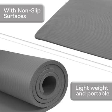 Fitvids All Purpose 1/2-Inch Extra Thick High Density Anti-Tear Exercise Yoga Mat with Carrying Strap, Gray - Image 4