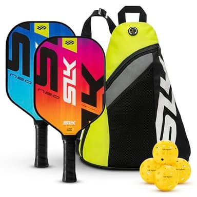 Selkirk Sport SLK Neo Fiberglass Pickleball Paddles Set of 2 | Designed in The USA | Complete Pickleball Set with 2 Pickle Ball Rackets, 3 Hybrid+ Balls, and SLK Sling Bag | Electric Sunset & Oasis - Image 1