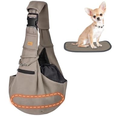 CUBY Dog and Cat Sling Carrier - Hands Free Reversible Pet Papoose Bag - Soft Pouch and Tote Design - Suitable for Puppy, Small Dogs Cats Outdoor (Khaki Senior, Adjust Strap 2.0)… - Image 1