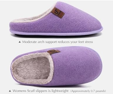COFACE Womens House Slippers Ladies Memory Foam Warm Fuzzy Scuff Slipper Slip On Lightweight Felt Bedroom Shoes With Indoor Outdoor Rubber Sole, Light Purple Size 7 - Image 2