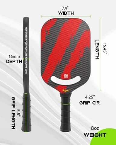 Warping Point Ascent Pickleball Paddles | Carbon Fiber Pickleball Racket with Aero Throat | Textured Grit Surface | 16mm Hexa Polymer Core | USAPA Approved | Designed for Power & Spin | Red - Image 5