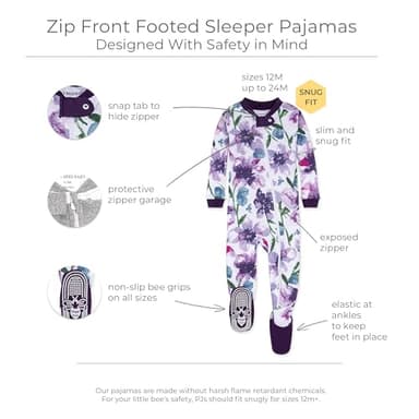 Burt's Bees Baby baby girls Pajamas, Zip Front Non-slip Footed Pjs, 100% Organic Cotton and Toddler Sleepers, Purple Watercolor Daylily, 18 Months US - Image 2
