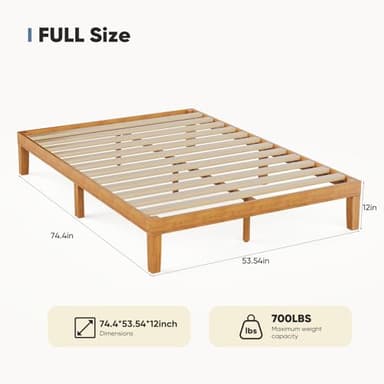 DUMOS Full Size Wood Bed Frame, 12in Wooden Platform Bed Frame Mattress Foundation with Support Slats, No Spring Needed, Storage Space Under Base, Easy Assembly, Pine - Image 2