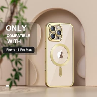 Misea Magnetic for iPhone 16 Pro Max Case Compatible with MagSafe [Never Yellowing] [Military Grade Drop Protection] Full Camera Lens Protector Plating Soft Clear Phone Case for Women, Titanium Gold - Image 2