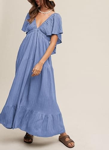 Kikibell Summer Maxi Dress Formal Dresses for Wedding Guest Dress Vacation Dresses for Women Plus Size Pastel Blue XL - Image 4