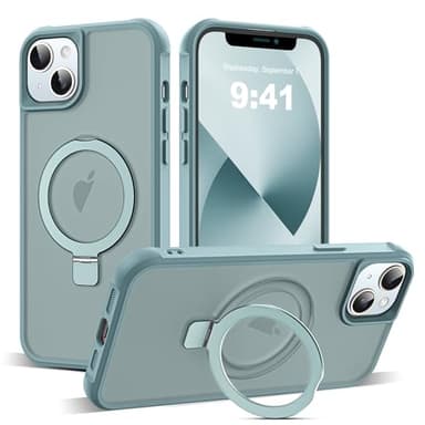 SKYLMW Compatible with iPhone 13 Case & iPhone 14 Case with Invisible Magnetic O-Ring Stand Translucent Phone Cases for 13 & 14 6.1" [Compatible with Mag-Safe][Great Grip Feeling], Blue - Image 1