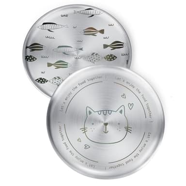 Petdream 2 Pcs Stainless Steel Cat Dishes with Engraving Patterns,Whisker-Friendly Shallow Dishes for Indoor Cats 6.7" - Image 2