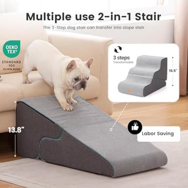 Gardner Pet Dog Stairs for Small Dogs 16.5" H, 2 in 1 Transformable 3-Step Pet Stairs and ramp, Dog Steps for Couch (13-20 in) with Durable Non-Slip Waterproof Cover and CertiPUR-US Certified Foam - Image 2