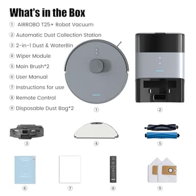 AIRROBO T25+ Robot Vacuum and Mop Combo, 5500Pa Suction, Pet Area Smart Boost, Carpet Detection, Tangle-Free Brush, LDS Mapping, APP Control, 3.5L Self-Empty Bin for Hard Floors, Carpets, Pet Hair - Image 9