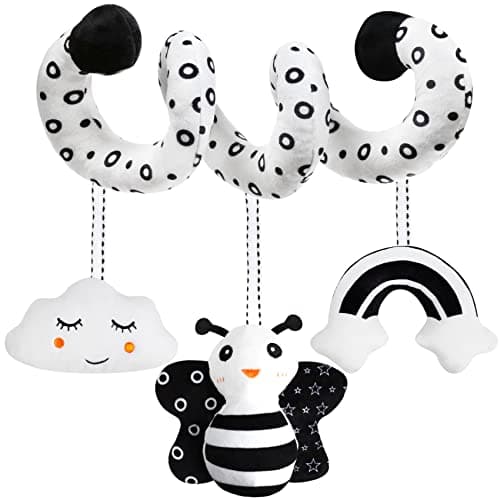 GKDOMS Baby Spiral Hanging Stroller and Car Seat Toys Black and White High Contrast Sensory Toy Newborn Plush Activity Toys Party Favors Quality Gifts for Baby Shower -BEE - Image 1
