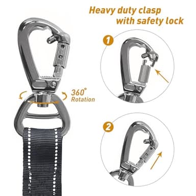 AUBELL Tactical Dog Leash Heavy Duty,4-6ft Reflective Strong No Pull Bungee Leash for Medium Large Dogs with Comfortable Padded Double Handle,Car Seat Belt,360 Degree Rotating Carabiner,Black - Image 5