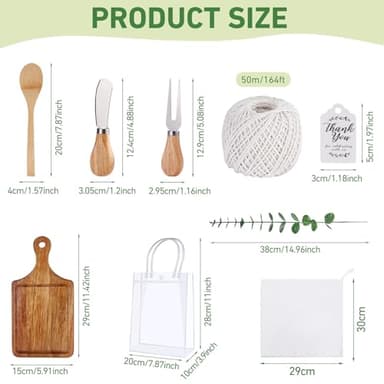 Baby Shower Prizes for Game Winners Bamboo Cheese Board Spoon Fork Butter Spreaders Plaid Towel Thank You Card and Gift Bags for Baby Shower Wedding Bridal Shower Favors (Acacia, 6 Sets) - Image 3