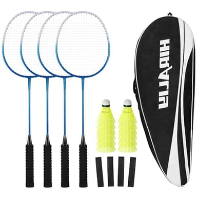 HIRALIY Badminton Rackets Set for Backyards, Lightweight Badminton Set of 4, Includ 4 Rackets, 12 Nylon Birdies, Replacement Grip Tapes, 1 Carrying Bag, Outdoor Games for Adults Family Kids Beginners - Image 1