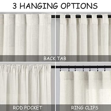 Cream Linen Back Tab Curtains 84 Inch Length for Living Room 2 Panel Set Neutral Modern Farmhouse Window Privacy Semi Sheer Linen Drapes Rustic Pinch Pleated Look Curtain Natural Ivory Colored - Image 3