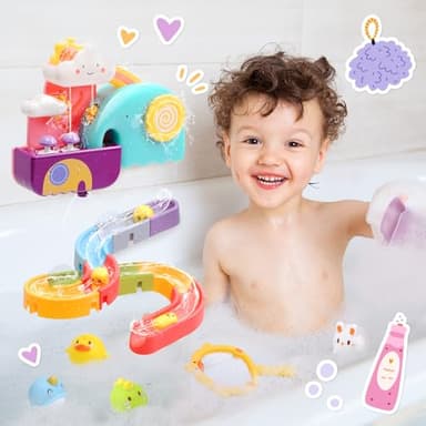 CUTE STONE Baby Bath Toys - Bathtub Toy W/ Water Slide Building Track, No Hole Floating Squirting Toys, Duck Fishing Net Game, Toddler Shower Toys, Educational Gifts for Boys & Girls - Image 5