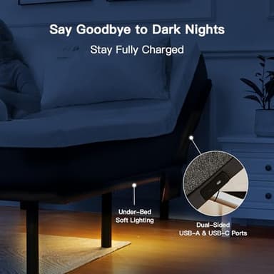 Pipishell Twin XL Adjustable Bed Frame, Electric Bed Base with Head & Foot Incline, USB-A & USB-C Ports, LED Under-Bed Lighting, 4 Leg Height Options, and Easy 3-Step Assembly - Image 2