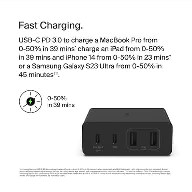 Belkin Charger Station 108W GaN - 2X USB-C and 2X USB-A Ports - Fast Desktop Charger Dock Hub for iPhone 17, Air, Pro, Apple Watch, iPad, MacBook, Samsung Galaxy S25, Nintendo Switch 2 - Black - Image 5