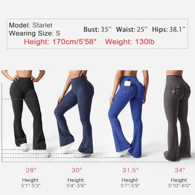 YEOREO CoreFlex Flare Leggings with Pockets for Women Scrunch Workout Leggings Butt Lifting Gym Yoga Pants Black - Image 5