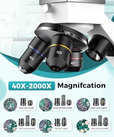 ZOVVTRON Professional Compound Microscopes for Adults, Kids 8-12 & Students | 2000X Magnification Lab & Home Microscope with Phone Adapter, Complete Slides Set (Gray White) - Image 5