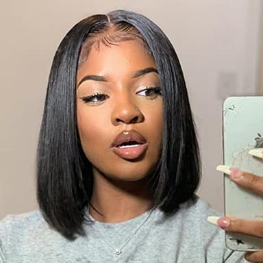 ISEE Hair Glueless Wear and Go Wigs for Beginners Lace Front Wigs for Black Women Human Hair Short Straight Bob Human Hair Wigs Lace Pre Cut Wig 12 Inch - Image 1