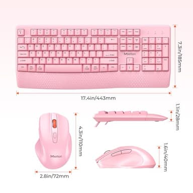 MEETION Wireless Keyboard and Mouse, Full-Sized Cordless Keyboard with Wrist Rest and 3 DPI Adjustable Mouse, Keyboard and Mouse Set with 2.4GHz USB Receiver, for PC/Computer/Laptop/Windows/Mac, Pink - Image 6