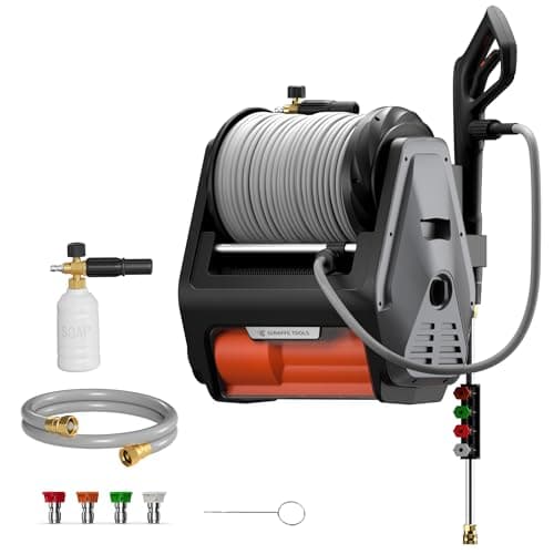 Giraffe Tools Grandfalls Pressure Washer Pro, Electric Wall Mount Power Washer with 100FT Retractable Pressure Hoses, 3700PSI, 1.6GPM, 4 Nozzles, Foam Cannon for Cars/Patios, Dark Silver - Image 1