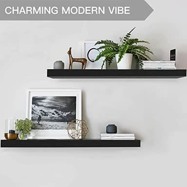 QEEIG Floating Shelves for Wall 35.4" Long - Wall Mounted Shelf Bathroom Kitchen Living Room Bedroom Farmhouse Home Decor Display Bookshelf Large 35.4 x 9.3 inch Set of 2, Black (008-90B) - Image 8