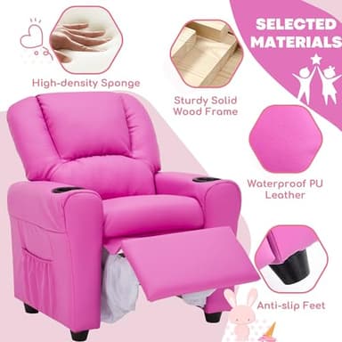 JC HOME Candy Kids Reclining Chair Leather Recliner Sofa Push Back Toddler Youth Children Child Ages 1-6 - Image 6