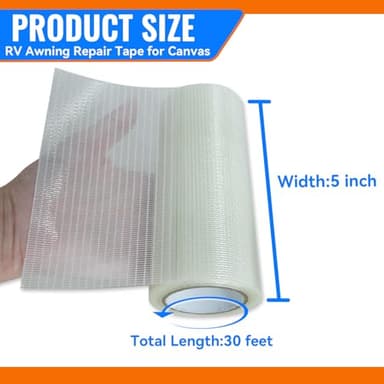RV Awning Repair Tape for Tarp, Boat Covers Repair Tape,Tent, Sail Tape, Tear Repair Patch Kit, Waterproof, 5 Inch Wide 30FT Long, Reinforced - Image 2