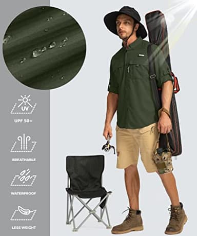 Men's Sun Protection Fishing Shirts Long Sleeve Travel Work Shirts for Men UPF50+ Button Down Shirts with Zipper Pockets(Olive Large) - Image 4